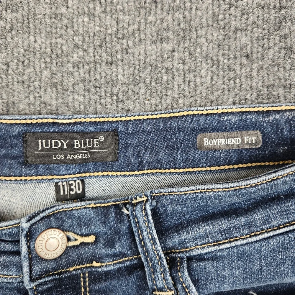 Judy Blue Boyfriend Fit Jeans Womens 11/ 30 High Rise Distressed Dark Wash Denim